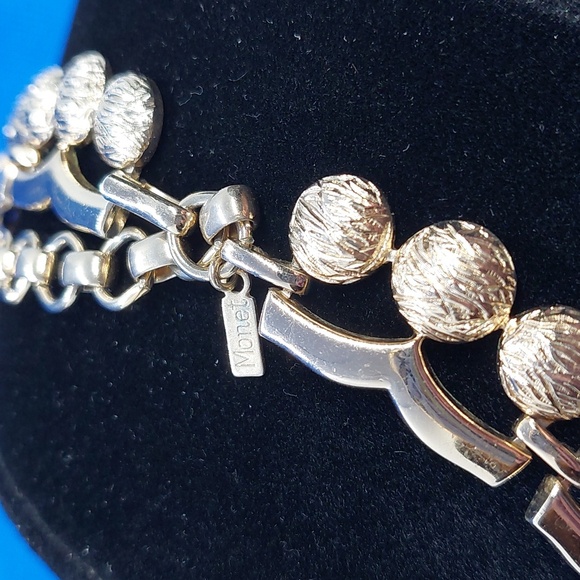 MONET Vintage MCM Goldtone Chunky Statement Link Textured Balls Choker Necklace - Picture 8 of 15